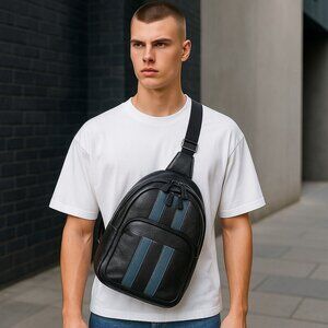 COACH Charles Sling Backpack Black Leather Unisex